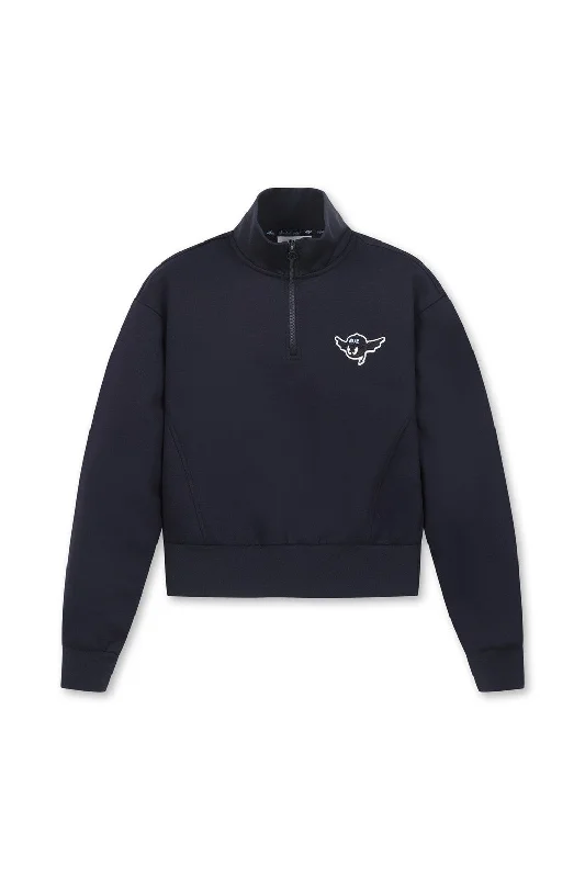 Women Athletic Half Zip-up Rib Sweatshirt Navy