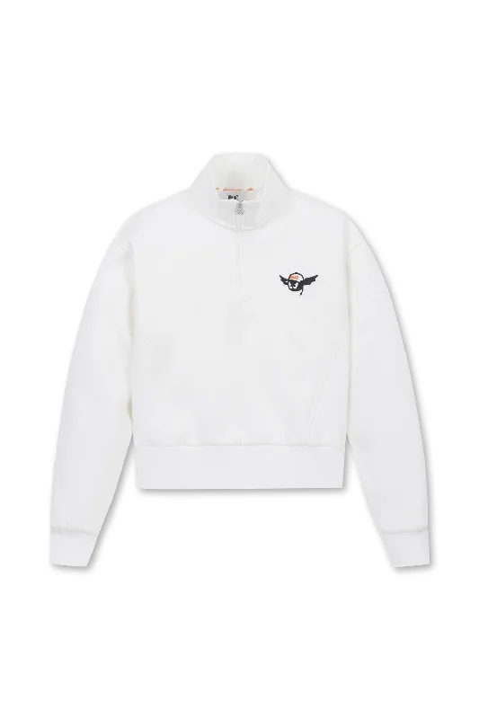 Women Athletic Half Zip-up Rib Sweatshirt White