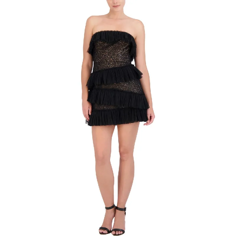 BCBGMAXAZRIA Womens Lace Tiered Cocktail And Party Dress