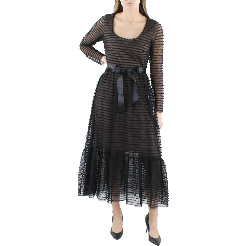 BCBGMAXAZRIA Womens Midi Sheer Sleeve Cocktail And Party Dress