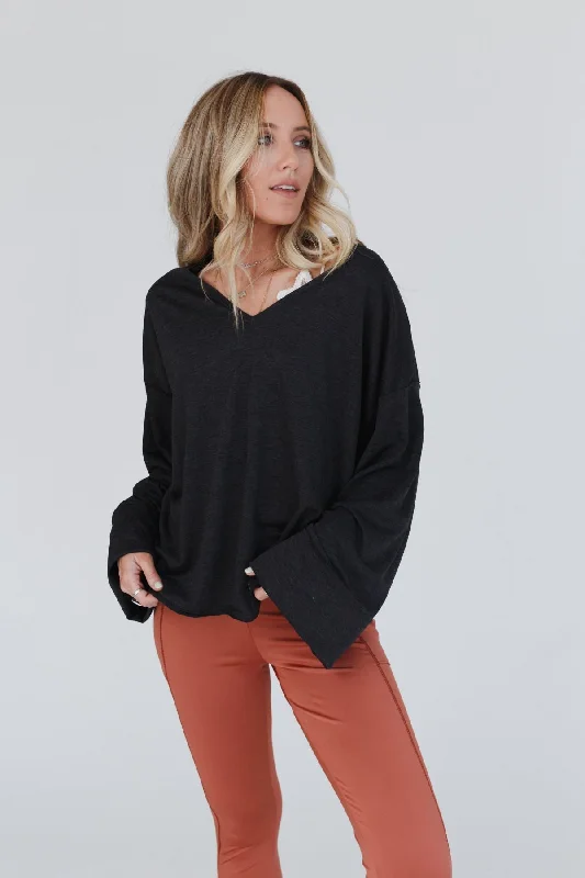 The Nest Love It V Neckline Sweater Top - Charcoal