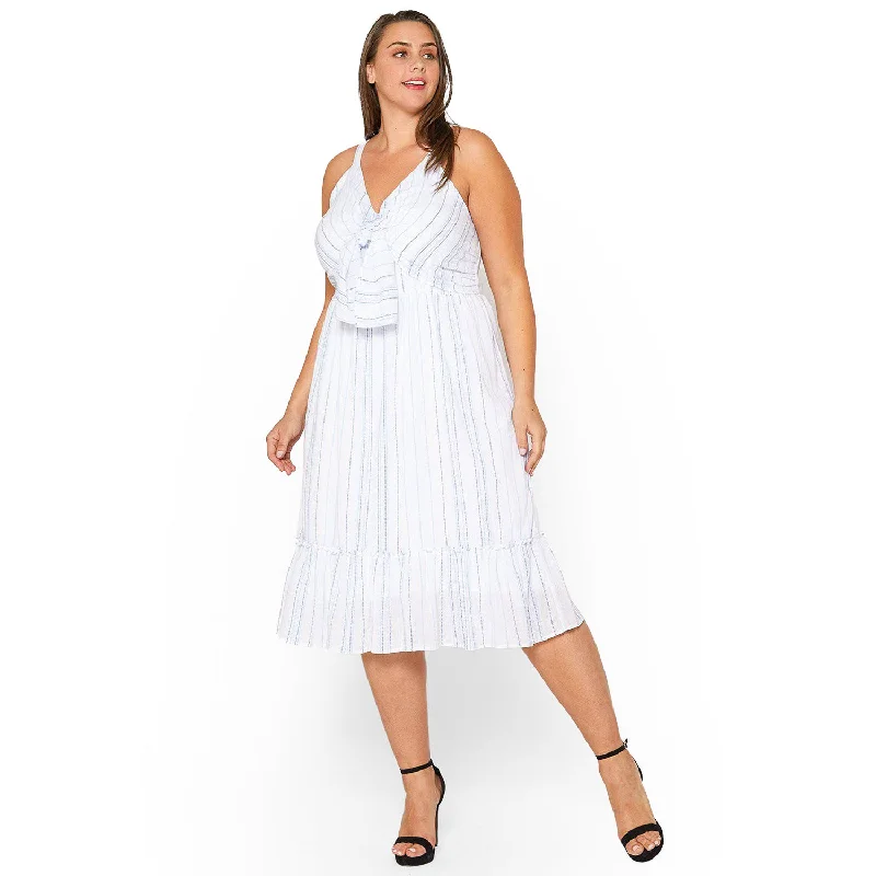 Plus Size Tie Front Hem Midi Dress in Oceanstripe