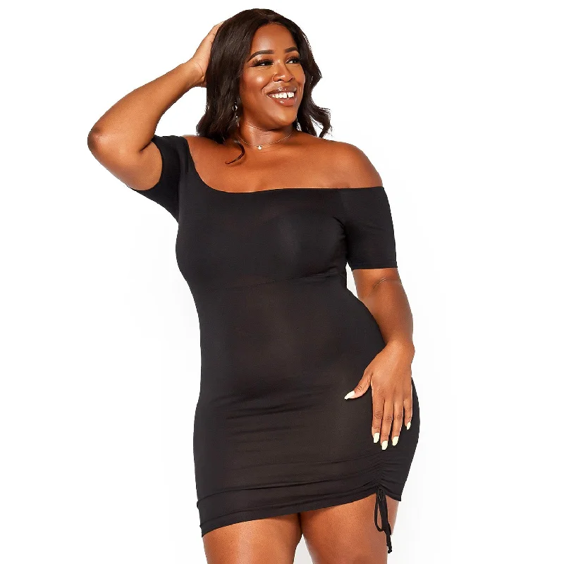 Plus Size Women's Solid Off Shoulder Dress