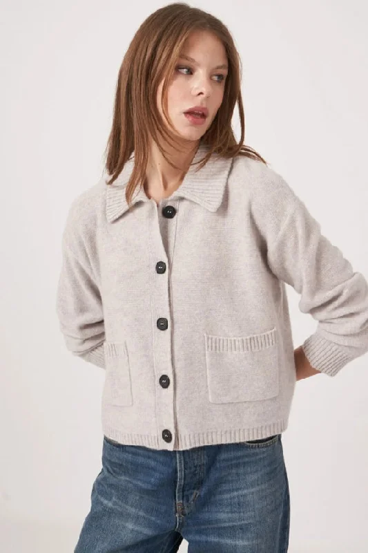 REPEAT CASHMERE Cashmere Cardigan With Polo Neck