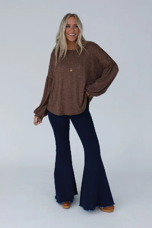 The Nest Sweet Heart Balloon Sleeve Knit Sweater - Mocha