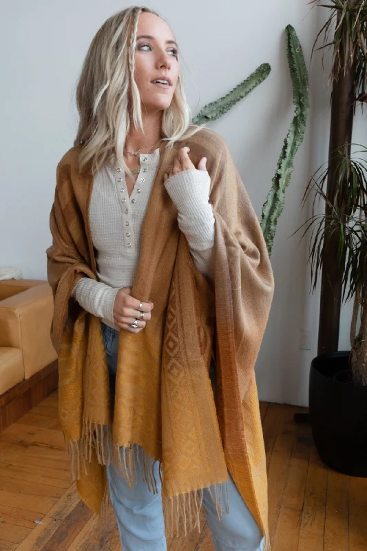 Way Out West Knit Kimono Shawl - Mustard