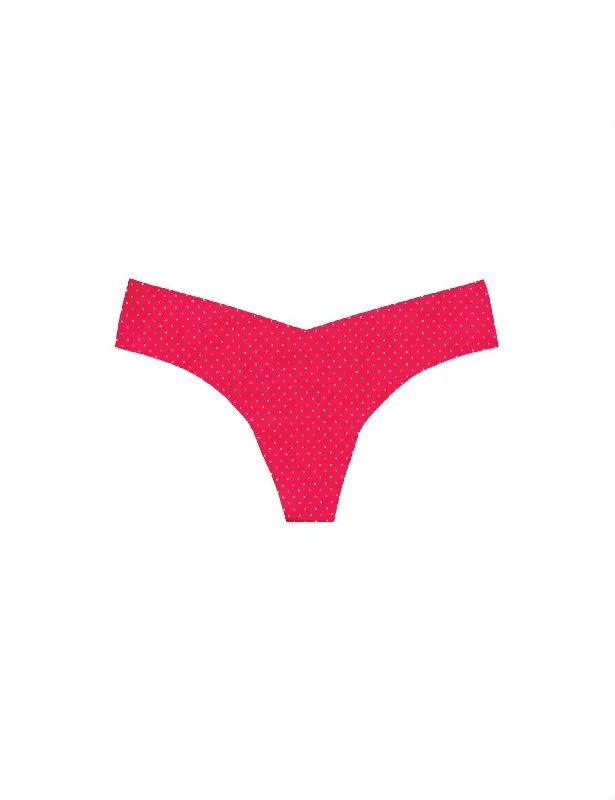 Women's Printed Low Rise Thong In Pink Polka Dot