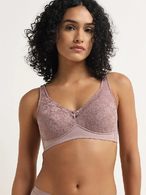 Wunderlove Dusty Pink Lace Padded Non-Wired Bra