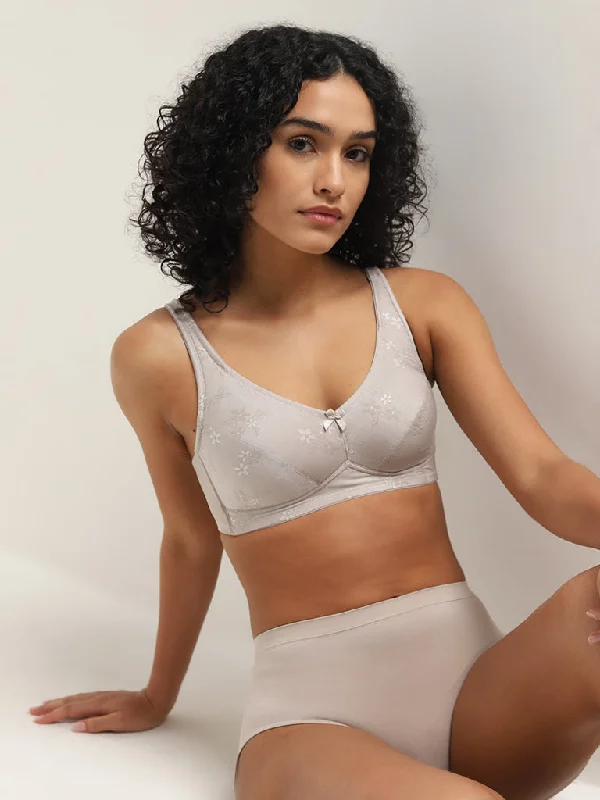 Wunderlove Light Grey Jacquard Embroidered Padded Bra