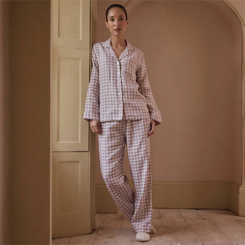 Elderberry Gingham Linen Women's Pajama Shirt