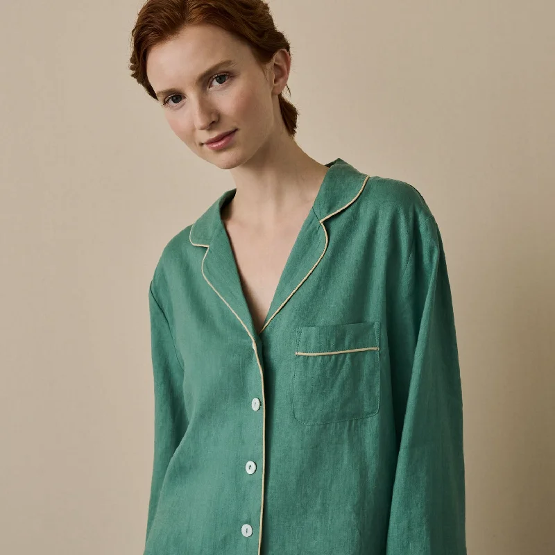 Tranquil Green Linen Pajama Shirt